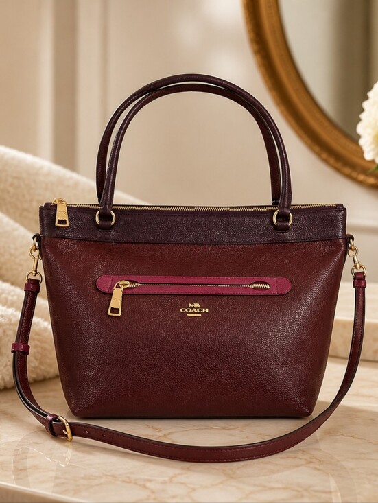 Coach Handbags - COACH Burgundy Leather Tote with Gold Hardware EUC